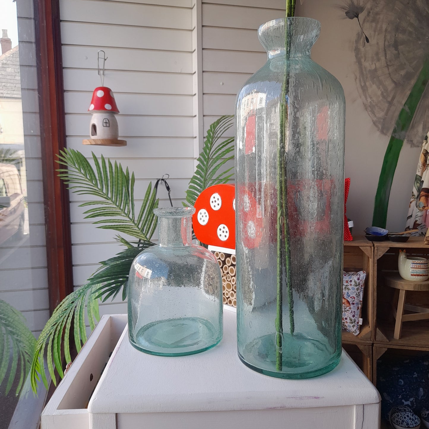 Green & blue bubble glass vases (Various sizes)