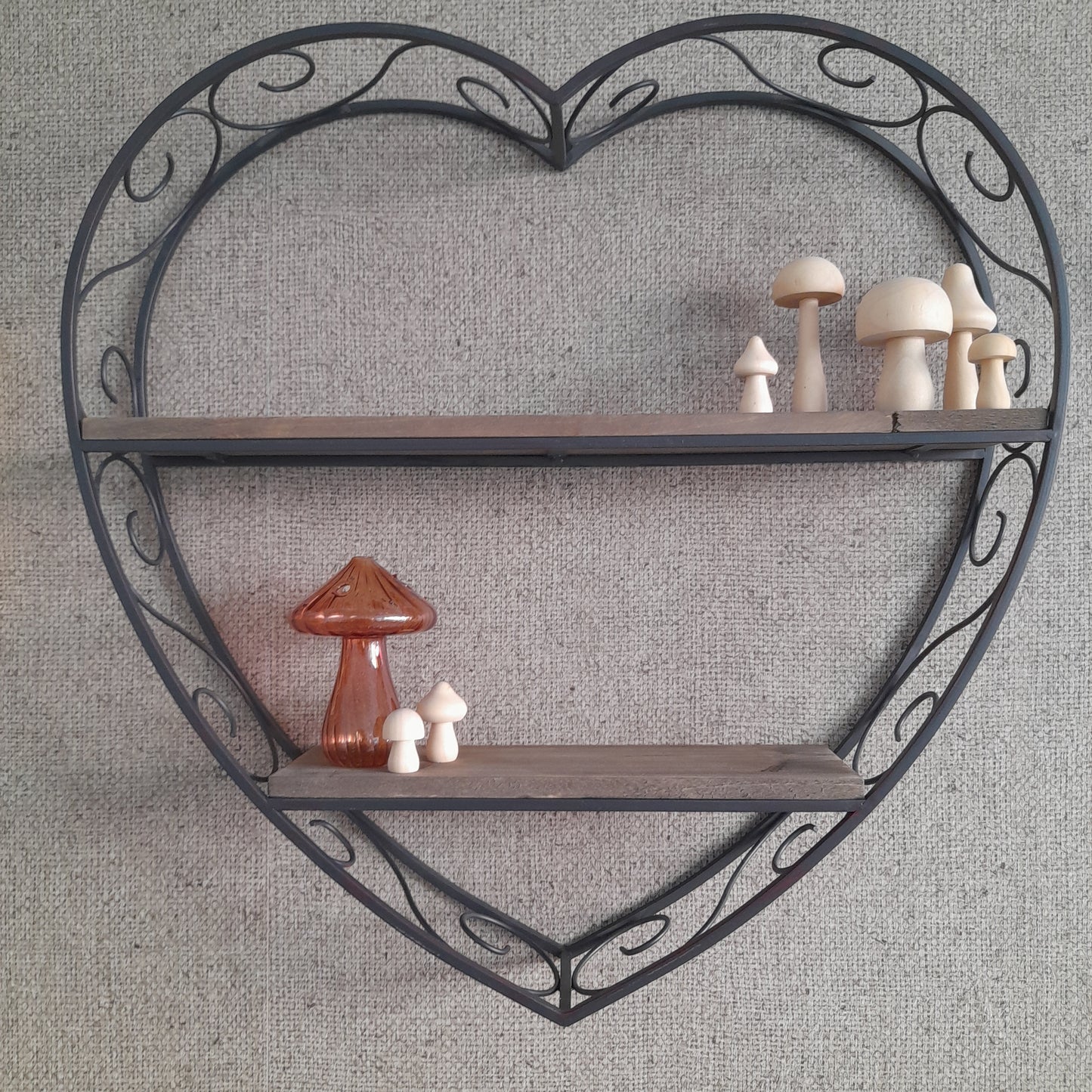 Heart-shaped metal & wood shelves