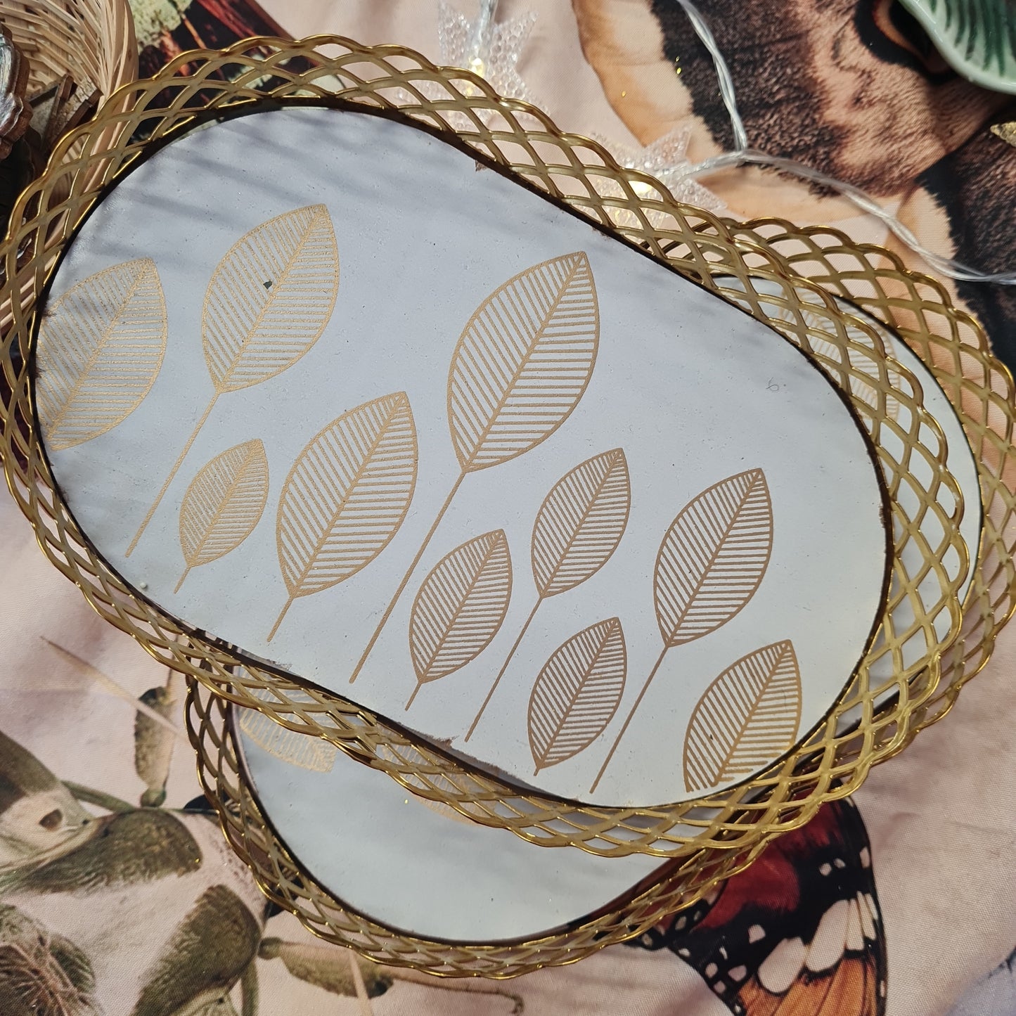 Gold trinket tray (with leaf motif)